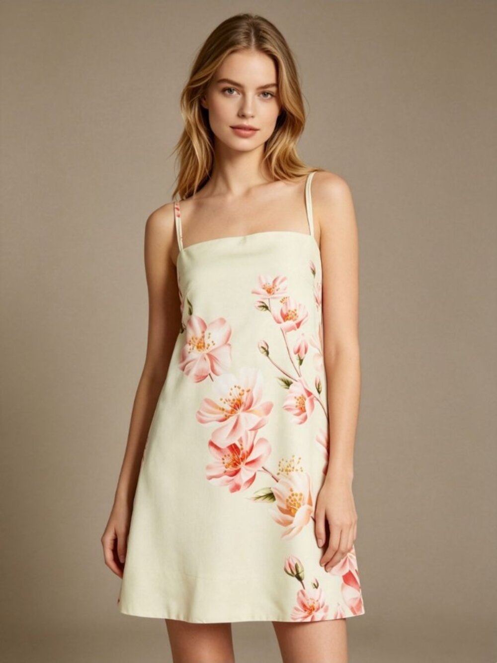 NWOT Farm Rio Linen Blend Floral Print Sleeveless Mini Dress Elastic Waist Sz L